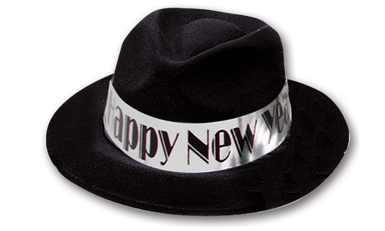 Black Velour Fedora with Happy New Year Band